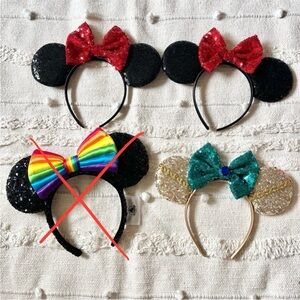 Sequin Mouse Ear Headband Set - Red, Black, Gold, Green